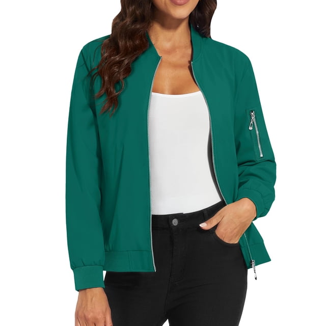Duoif Veste pour Femmes, Manteau Décontracté à Fermeture Éclair avec Poches, Vert G