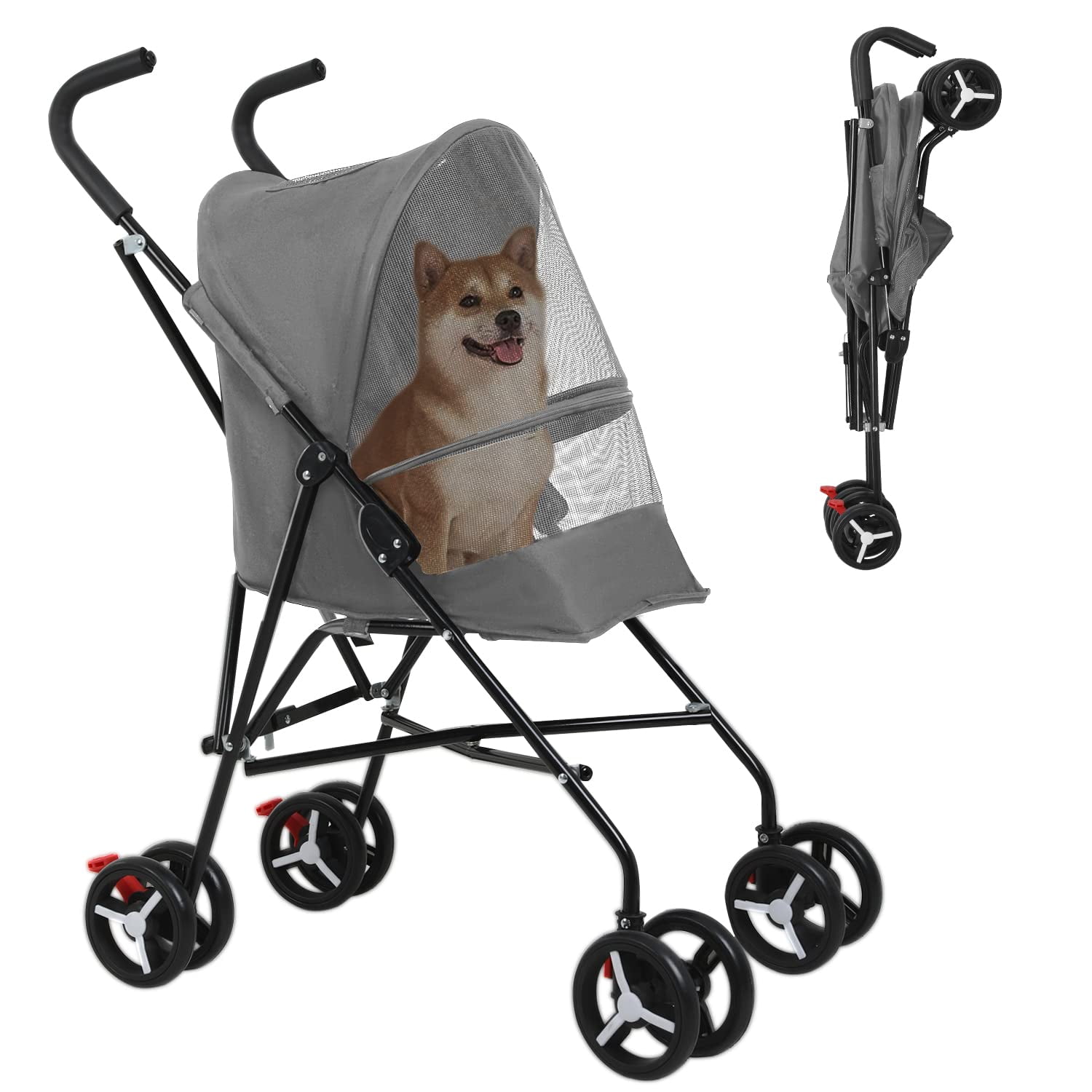 BestPet Pet Stroller Dog Cat Stroller with Handlebars Canopy Breathable