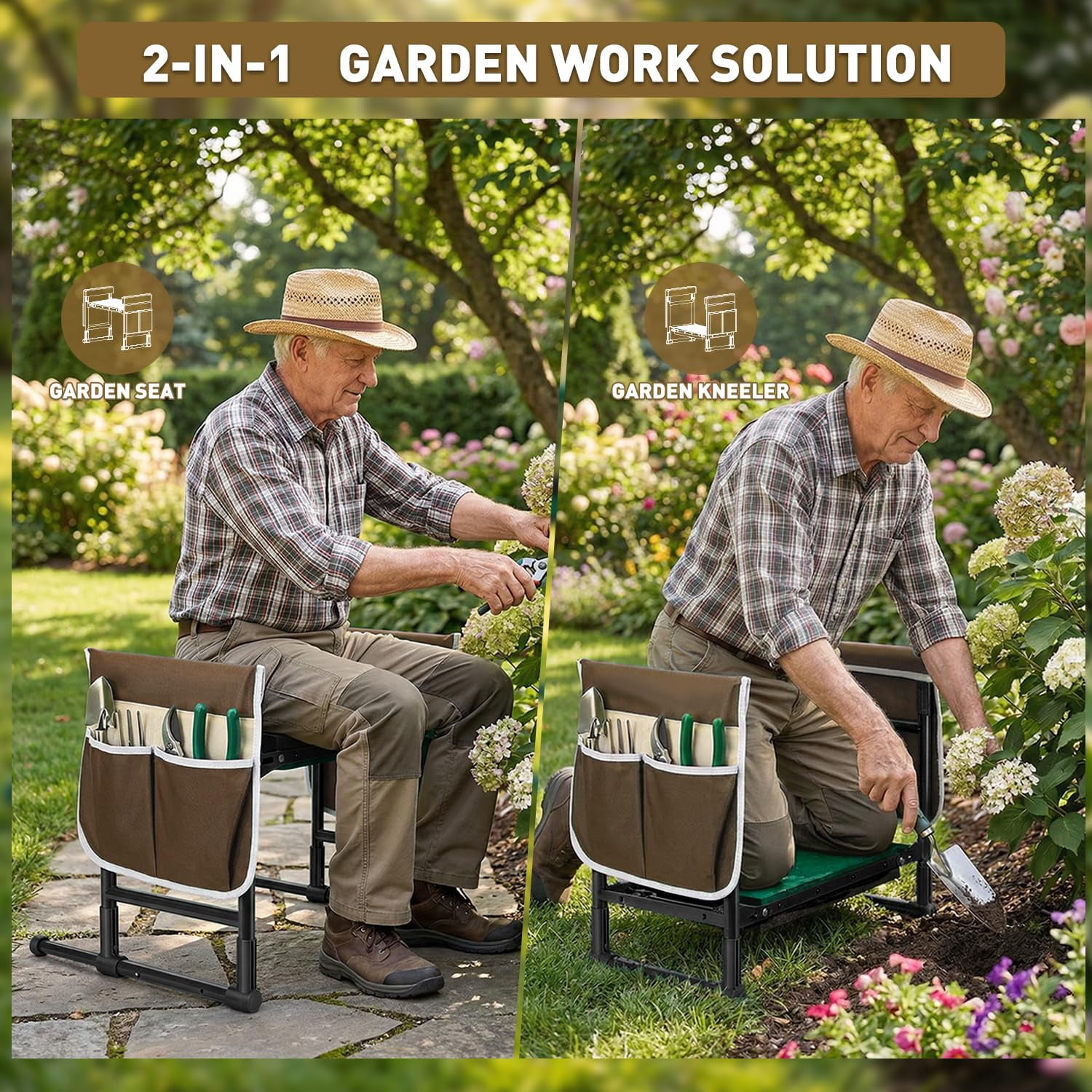 Garden Kneeler and Seat for Seniors – Heavy Duty Anti-Tip Gardening Stool with Widened Thick Soft Kneeling Pad, Foldable Garden Bench with Sturdy Handles, Gardening Gifts for Women Men Mom (Green)