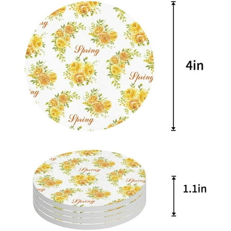 

ZHANZZK Spring Yellow Flowers Set of 6 Round Coaster for Drinks Absorbent Ceramic Stone Coasters Cup Mat with Cork Base for Home Kitchen Room Coffee Table Bar Decor