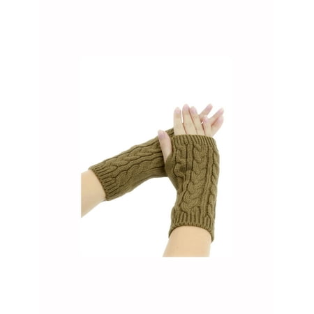 Knit Unisex Glove - 1606-D229 Unisex Thumbhole Fingerless Cable Knit Knitted Gloves F