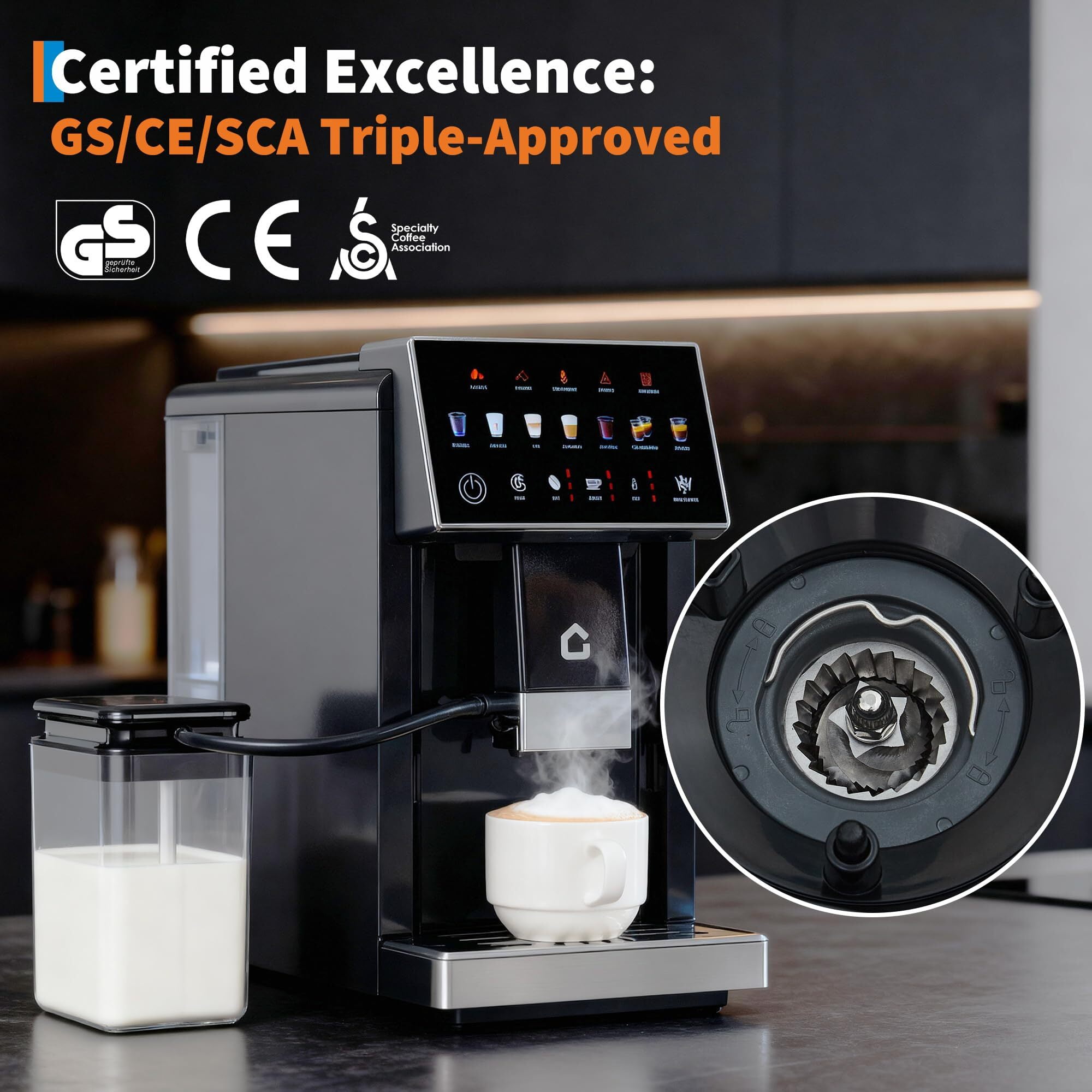 Garvee 6-IN-1 Automatic Coffee Maker with Grinder, Slim Espresso Maker for Home, Black, New