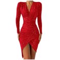 thumbnail image 1 of Vestido Ceñido Vestido Estampado de Estrellas Vestido Con Abertura Otoño E Invierno Mujer Cuello en V Estampado de Estrellas Adelgazante Manga Larga Vestido Con Pliegues en Las Nalgas Odeerbi ODB116137, 1 of 6