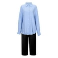 thumbnail image 3 of 2 Piece Outfits for Women Lounge Sets 3/4 Sleeve Button Down Shirts Capri Pants Set Comfy Casual Outfits, XXL, 3 of 5