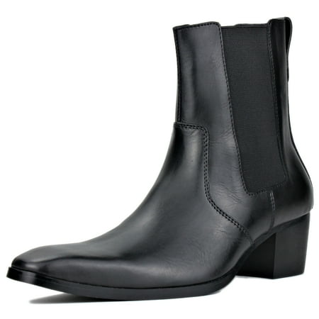OSSTONE Dress Boots Chelsea Designer Boots for Men slip-on Leather Casual Heel Shoes JY038-Black-7.5 Black