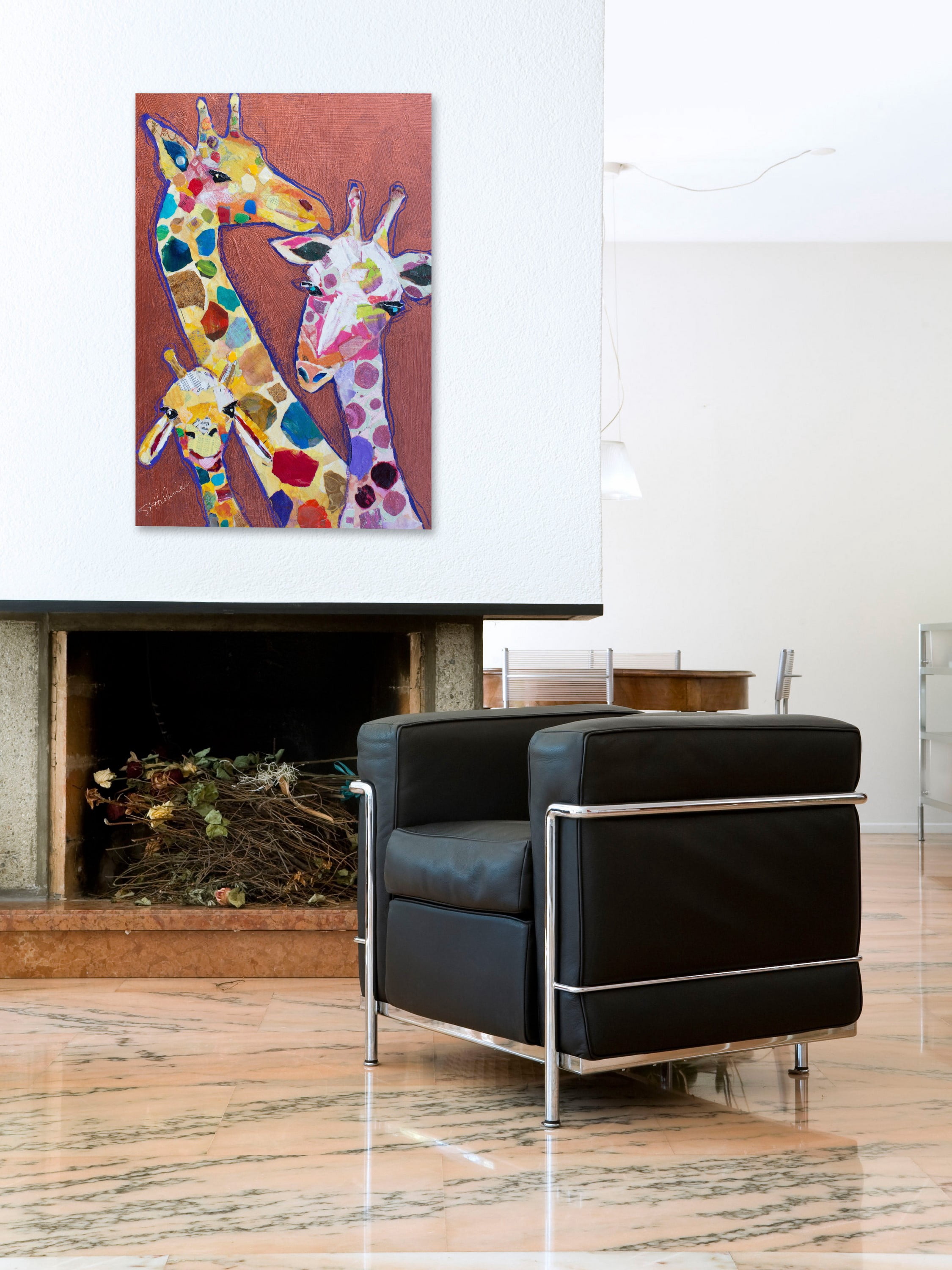 "Trois Girafes" Painting Print on Wrapped Canvas