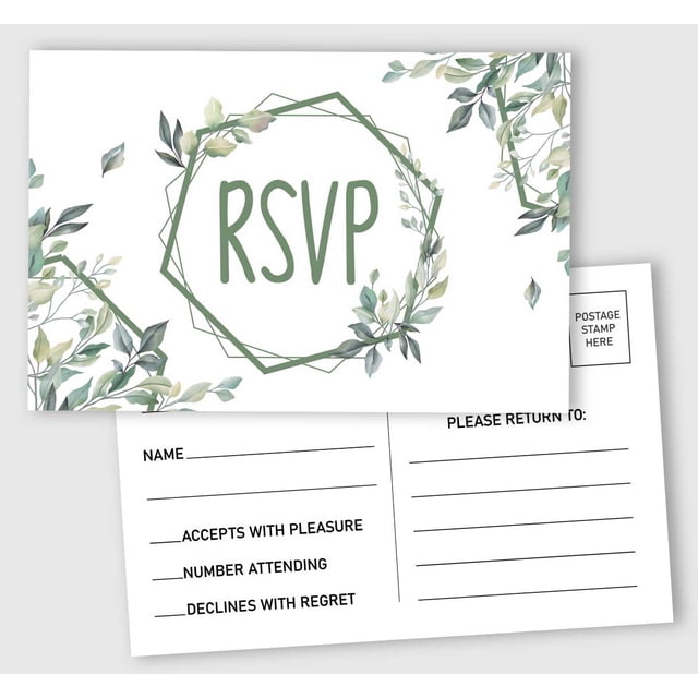 Inkdotpot RSVP Postcards (Set Of 50) 4"X6" Blank With Mailing Side,RSVP Reply Response Cards For Wedding Greenery Print Return Cards