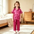 thumbnail image 3 of BOOMNY Girls 2 Peice Pajamas Sets Soft Short Sleeve Buttons Sleepwear Tops Pants Pjs Set for Kids Cozy Loungewear Homewear, 3 of 8