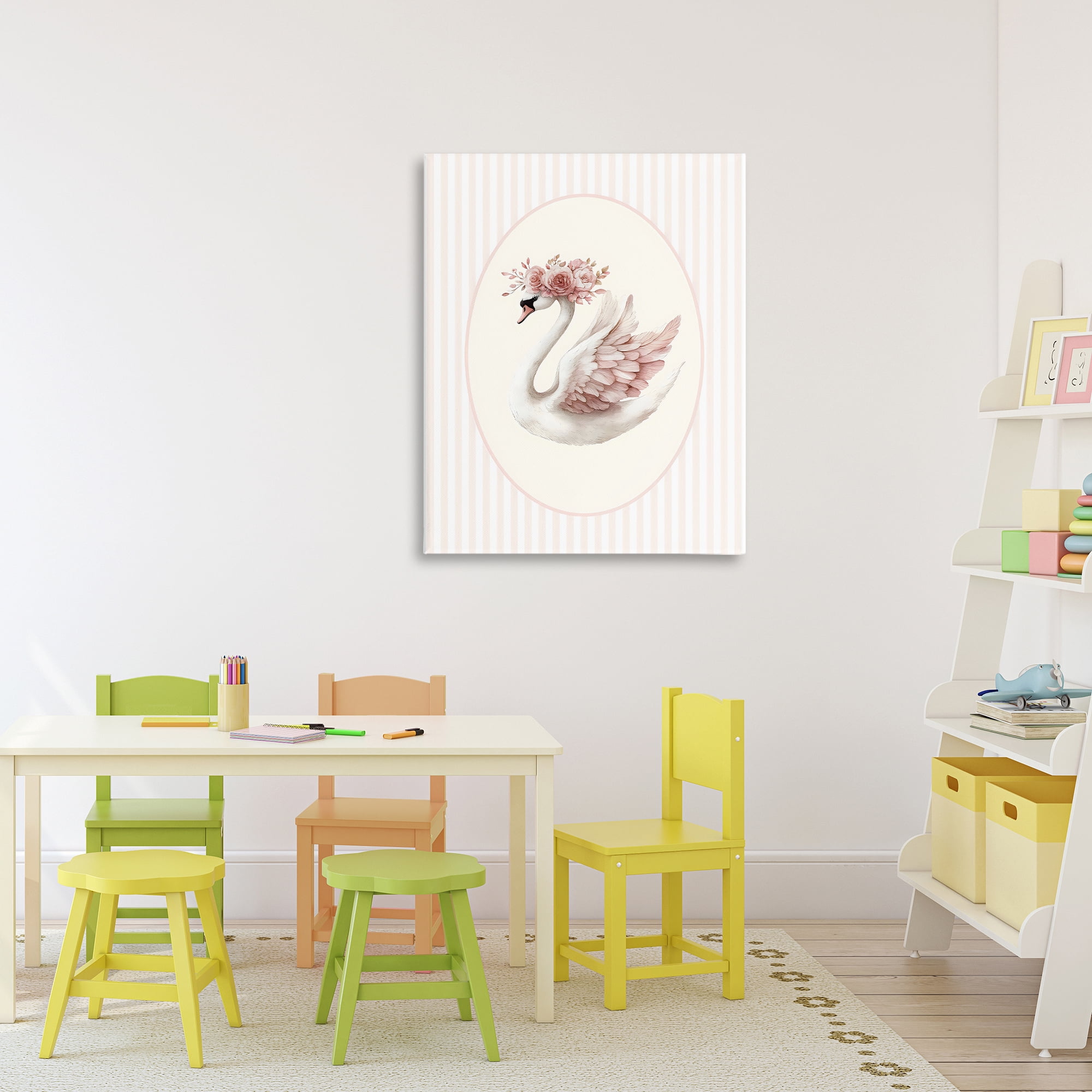 Stupell Industries Nursery Ballerina Swan Striped Canvas Wall Art, design by LSR Design Studio