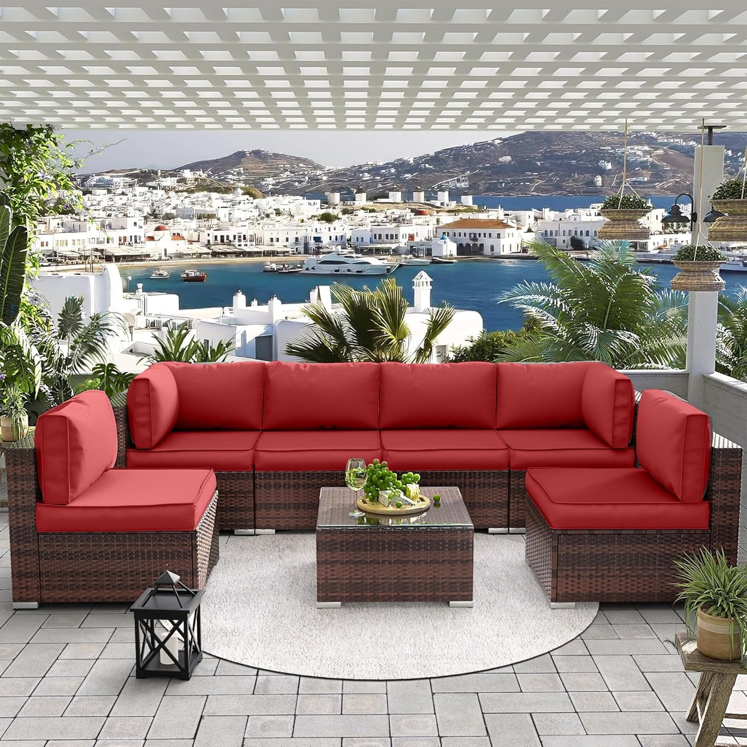 UDPATIO Outdoor Replacement Cushions for Patio Furniture, Waterproof Patio Cushions for 6-Seat Sectional Patio Conversation Sets, 14-Piece Outdoor Cushion Slipcovers Patio Sofa Cushions (Red)