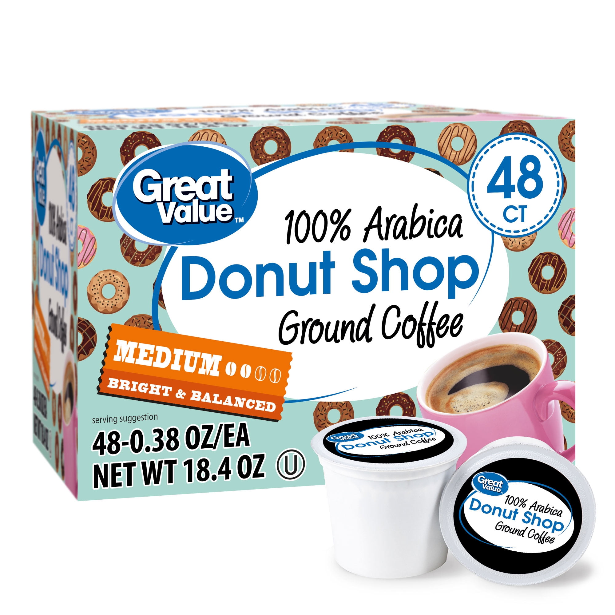 pics Donut Shop Coffee K Cups Ingredients great value donut shop 100 arabica medium ground coffee 0 38 oz 48 count walmart com