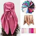 thumbnail image 3 of Nvzi Conjunto de 3 pañuelos de seda rosa oscuro de 35,43 × 35,43 pulgadas, pañuelo cuadrado de satén suave para mujer, accesorio de moda para el cabello., 3 of 5
