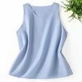 thumbnail image 4 of FDGIU Women's 2025 Summer V Neck Tank Tops - Sleeveless Flowy Blouse with Curved Hem, 4 of 6