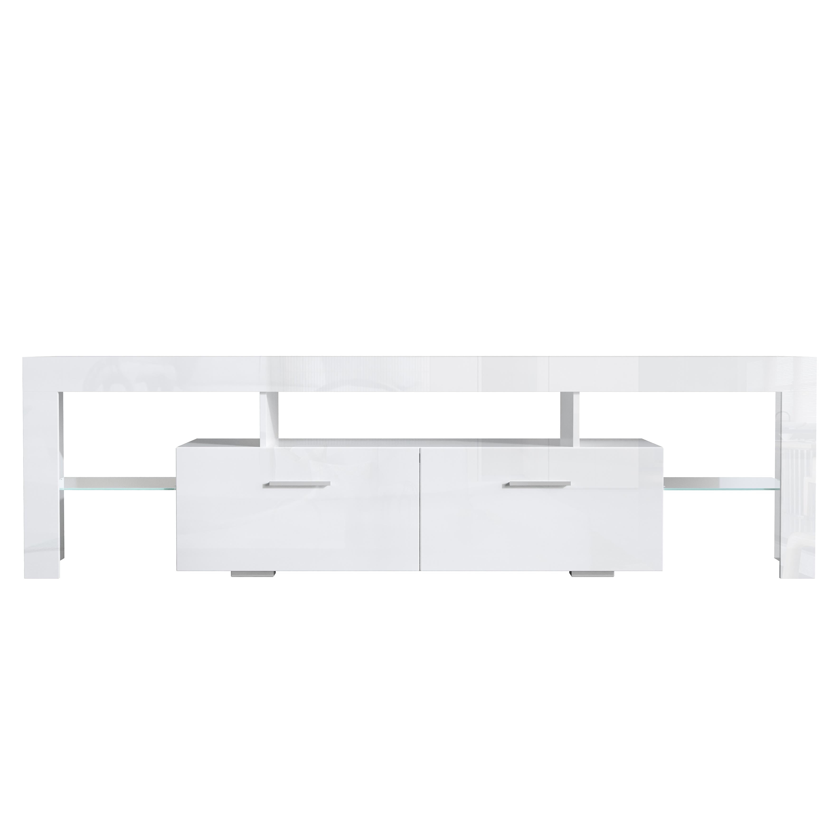 PAPROOS TV Stand for TVs up to 80", High Gloss TV Cabinet with LED Light, Modern TV Console Table with Storage Drawers, Media Television Stand Entertainment Center, White