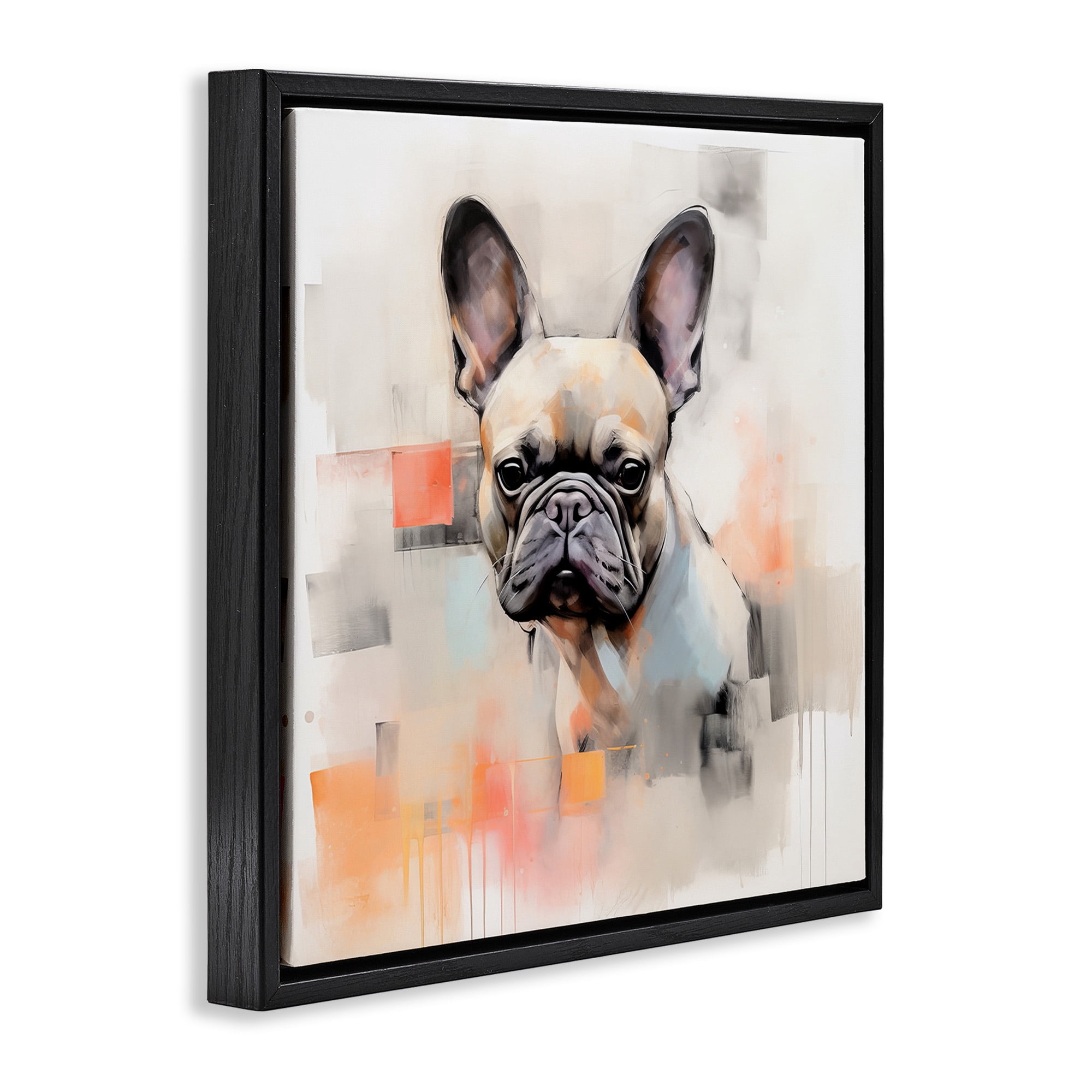Stupell Industries French Bulldog Abstract Animals & Insects Painting Black Floater Framed Canvas Art Print Wall Art, 25 x 25