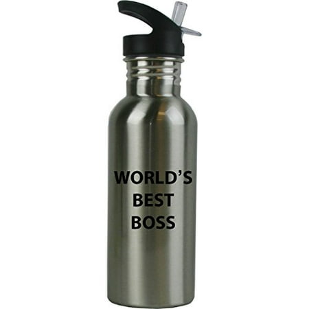 World's Best Boss Stainless Steel Sublimation Water Bottle with Straw Top 20 Ounce 600ml Sport Water Bottle - Birthday Christmas Gift for Boss