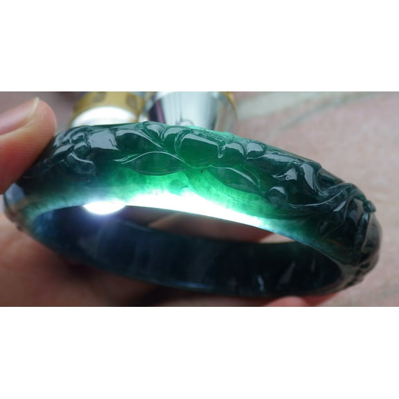 Certified Icy Green Burma 100% Natural A JADE Jadeite Dragonfly Flower Bangle Bracelet 64mm 639494 TN