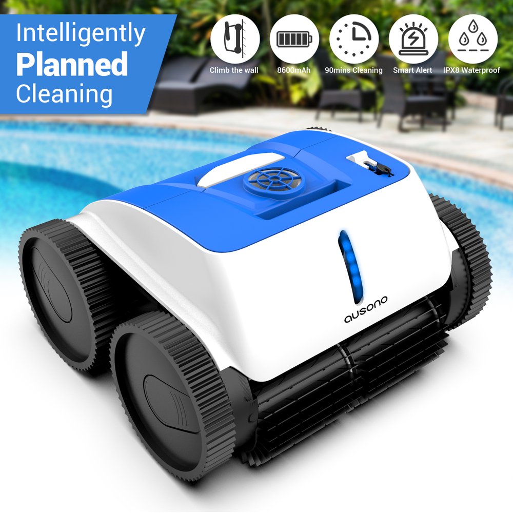 AUSONO Cordless Robotic Pool Cleaner, Wall Climbing Function, MAX 90