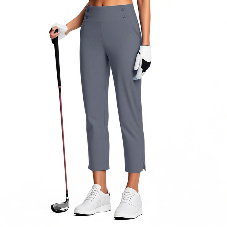 Cosmolle Women's Stretch Ankle Pants - Deep Pockets, Elastic Waist, 7/8 Length For Golf & Lounge