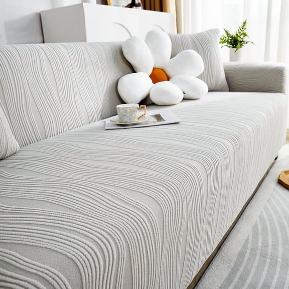 suxuMhao Sofa Slipcovers, Sofa Size Stretch Couch Covers Washable, 3 Seater Sofa Protector with Line Design, 74.80-90.55 Inches, 1 Piece, Soft Light Gray Slipcovers for Couches and Sofas