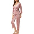 thumbnail image 4 of INSPIRE CHIC Women's Pajama Sets V Neck with Belt Tie Long Sleeve Sleepwear Soft Female Night Suit Lounge Sets S Pink, 4 of 6