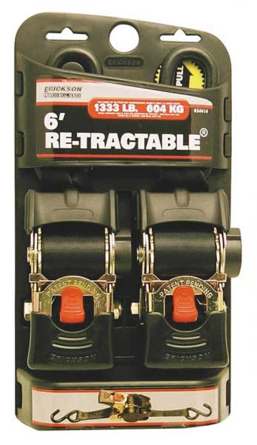 Erickson 34413  Retractable Ratchet Tie Down 2 Pack-1/" x 6/' 1500lbs.