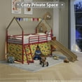 thumbnail image 3 of Bellemave Twin Loft Bed with Slide, Metal Junior House Bed with Curtain Set, Low Loft Beds Frame with Pennant Banner Flag and Star Stickers（Gold+Red）, 3 of 9