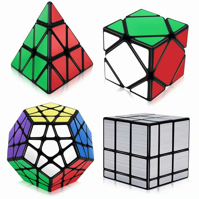 Speed Cube Set, Pyramid Mirror Skew Megaminx Cube Collection, Toy Puzzles for Kids and Adults Set of 4