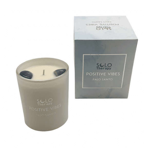 Palo Santo Smudge Crystal Candle with 2 Amethyst Stones, POSITIVE VIBES CANDLE - 100% Soy Wax, 200 grams, 40 Hours burn time