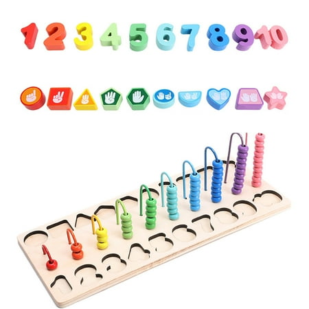 Montessori Materials For Math Abacus Toy - Wooden Counting Frame with Beads Arithmetic Numbers Geometric Shapes for Montessori Math - Educational Toys Mathematics Counting Board for Preschool Toddlers ()
