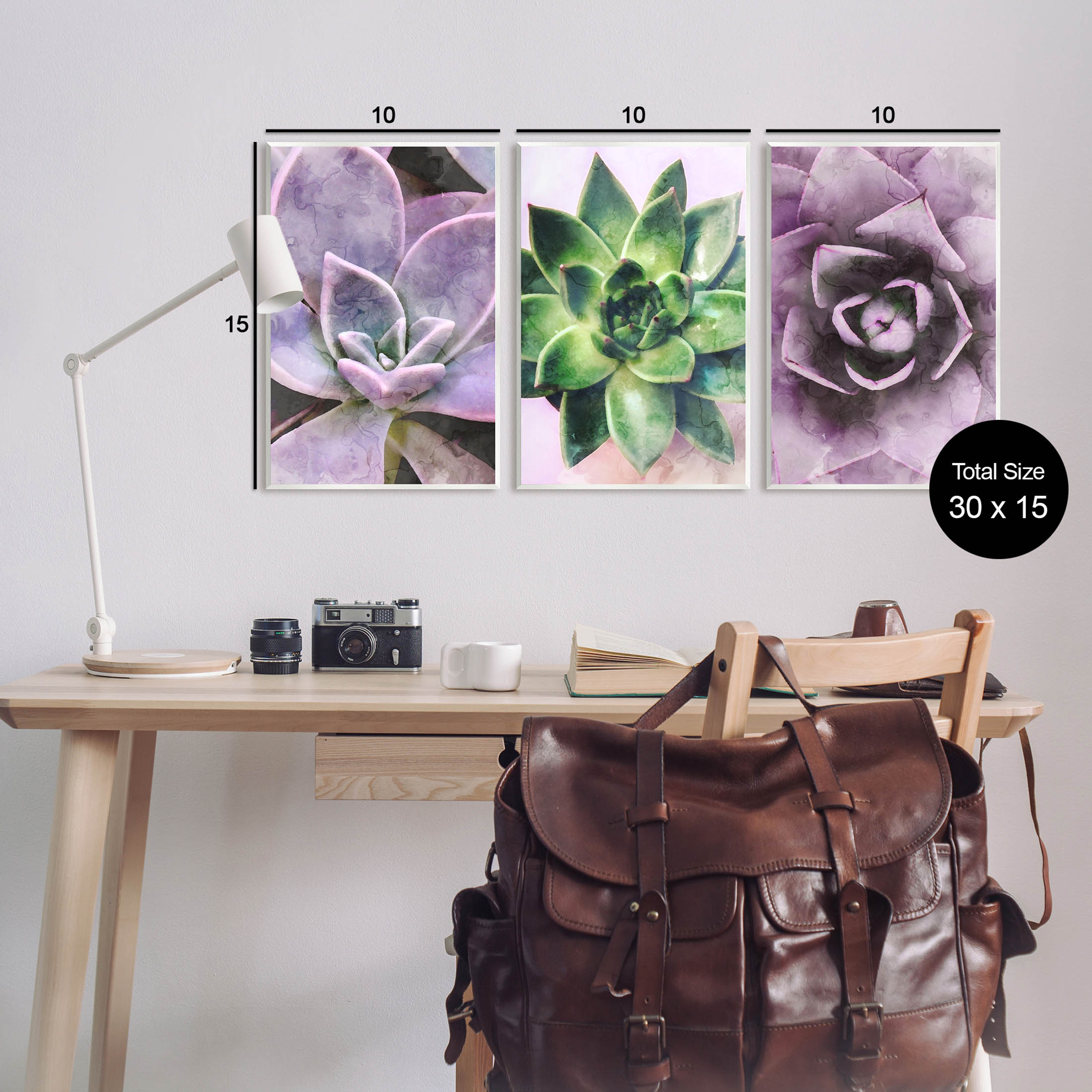 Purple Sprouting Succulents Close Up Botanical & Floral Graphic Art Unframed Art Print Wall Art, Set of 3