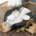 thumbnail image 3 of Black Marble Gold Wave Pattern Round Tablecloth 60"x60",Wrinkle Wipeable Table Cloth for Kitchen Dining Room Picnic Patio Party, 3 of 6
