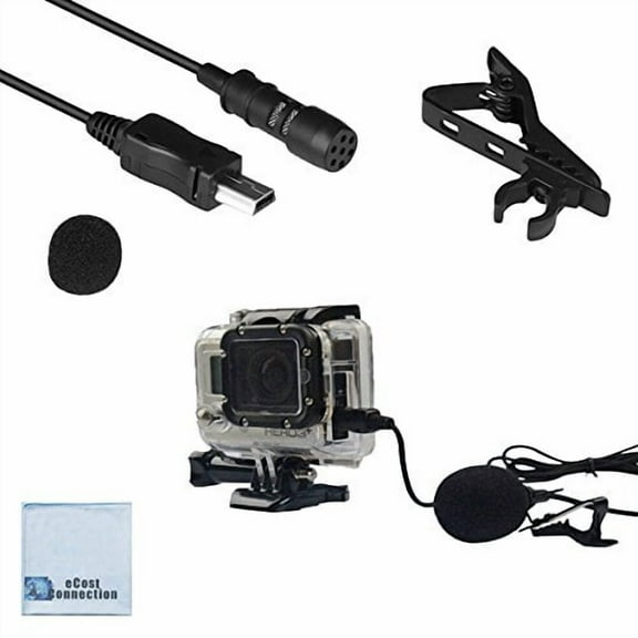 eCostConnection 47" inch Lavalier Directional Microphone for GoPro HERO3, HERO3 , HERO4 & Microfiber cloth