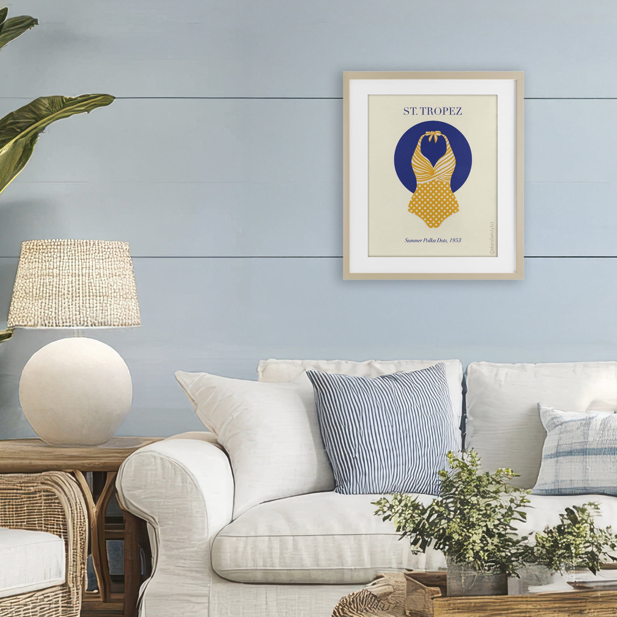 Stupell Industries St. Tropez Dotted Swimsuit Birch Framed Print Under Glass, design by A Barefoot Stylist