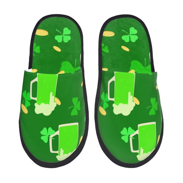 Fotbe St Patrick's Day2 Pantuflas Peludas para Mujer con Estampado, Zapatillas de Peluche, Zapatos de Invierno para Casa, Uso Interior y Exterior-Medium