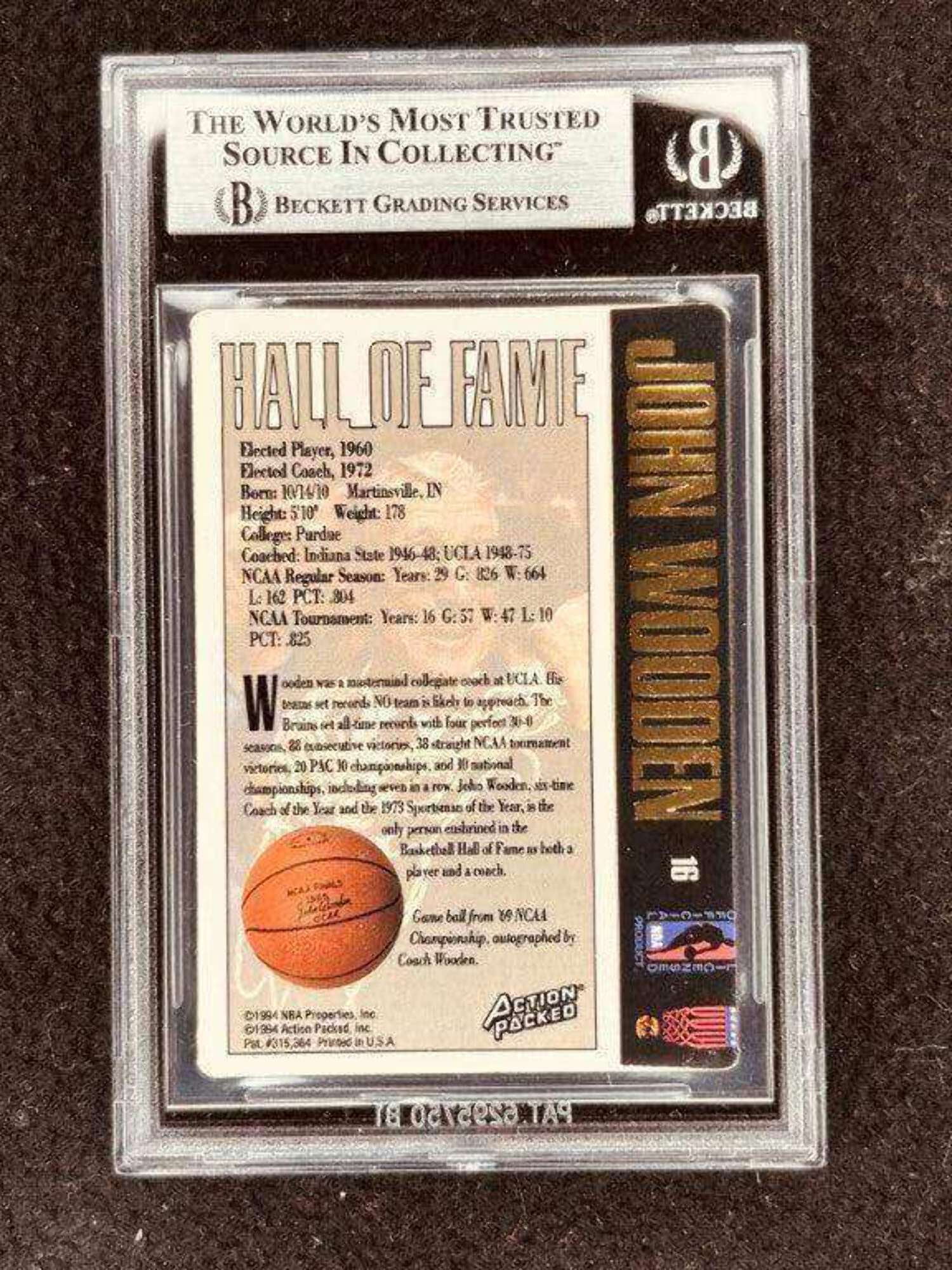 John Wooden certified autograph UCLA 1994 Action Packed Hall of Fame card BAS slabbed