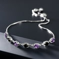 thumbnail image 3 of Gem Stone King 925 Sterling Silver Round Purple Amethyst and Black Diamond Tennis Bracelet for Women (2.43 Cttw, Gemstone February Birthstone, Round 4.5MM, Fully Adjustable up to 9 inch), 3 of 4
