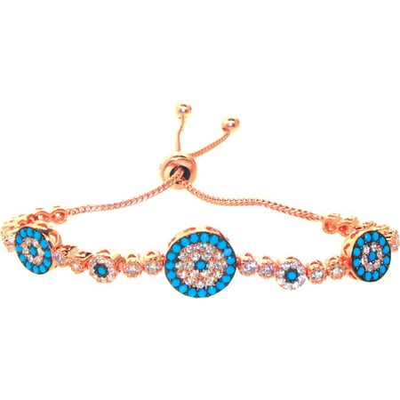 Pori Jewelers Pink CZ 18kt Rose Gold-Plated Sterling Silver Multi-Circle Friendship Bolo Adjustable Bracelet