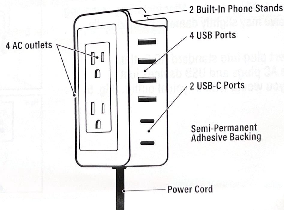 Presto Plug DELUXE Outlet Extender *2 pack* for Relocating Unreachable Power Outlets, 4ft Cord, 4 AC Outlets, 4 USB-A Ports, 2 USB-C Port & Built-in Shelf – *Includes 2 Units*