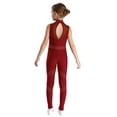 thumbnail image 2 of inlzdz Kids Girls Sleeveless Shiny Rhinestone Mesh Splice Unitard Bodysuit Figure Skating Jumpsuit Burgundy 10, 2 of 5