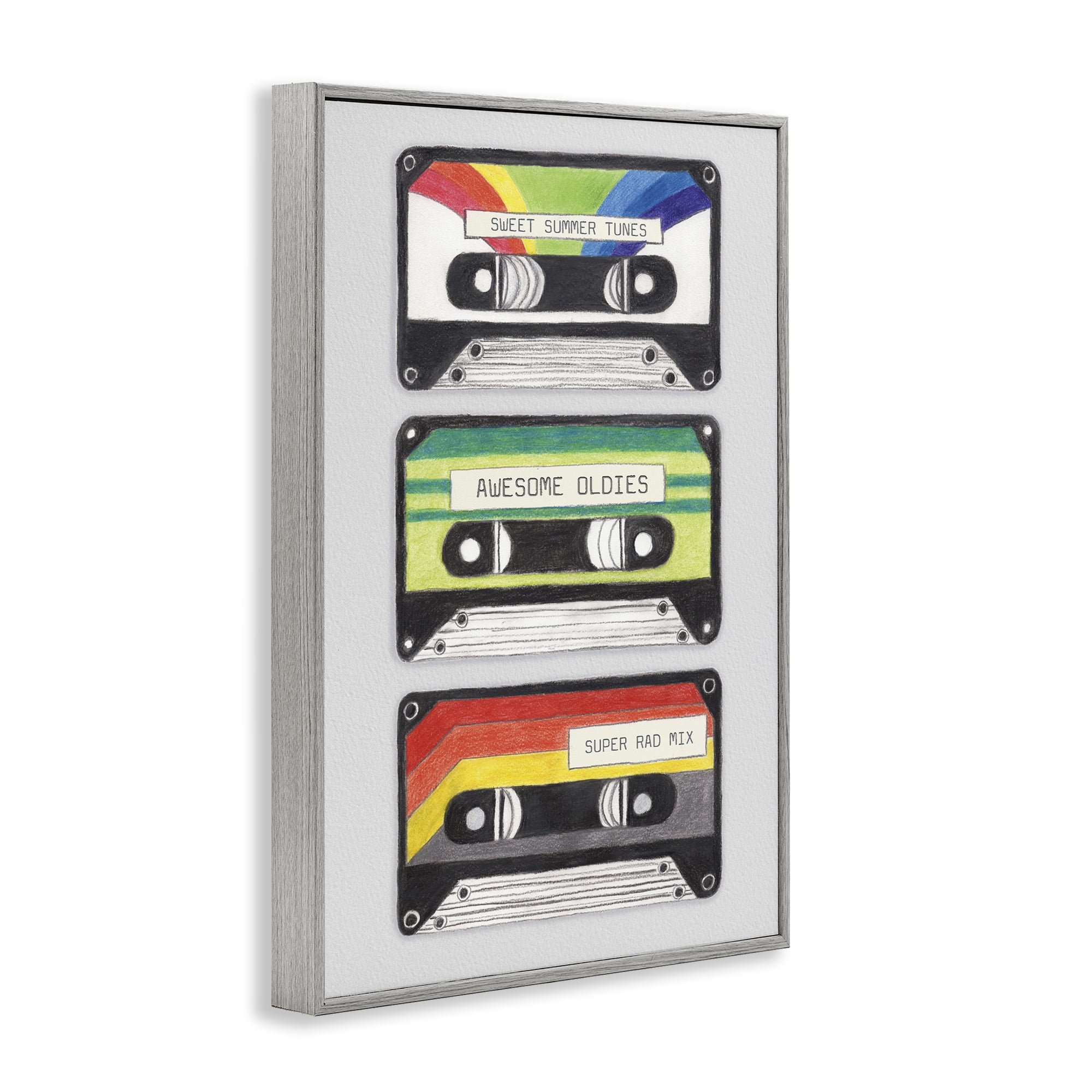 Stupell Industries Retro Cassette Tapes Performing Arts Painting Gray Framed Art Print Wall Art, 20 x 30