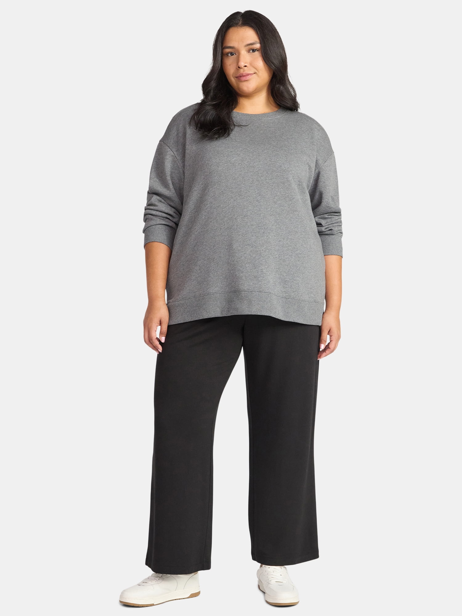 Terra & Sky Women's Plus Size Knit Wide Leg Pants, 28" Inseam, Sizes 0X-5X
