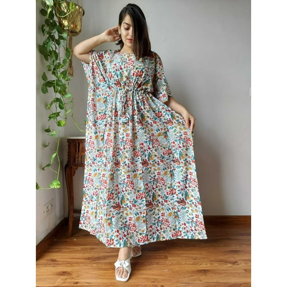 Indian Trendz Women's hand print dye Cotton kafftan V-Neck, Short Sleeve