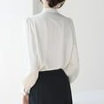 thumbnail image 4 of Women Solid Satin Shirt Bow Neck Long Sleeve Solid Blouse Elegant Office Ladies Casual Top, 4 of 7
