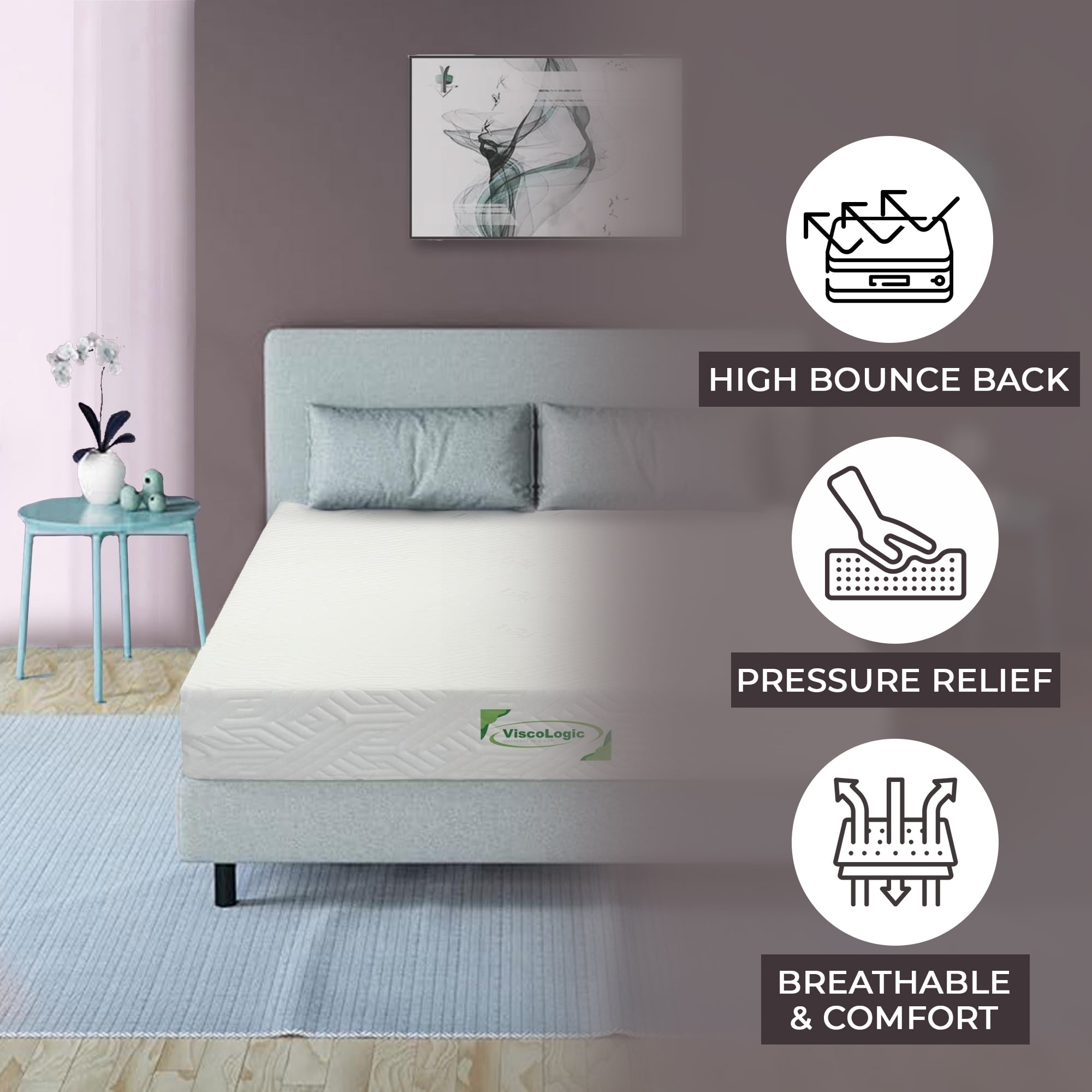 ViscoLogic Twin Mattress in a Box, Mattress for Kids Adults, Bunk Bed Mattress, CertiPUR-US® Certified