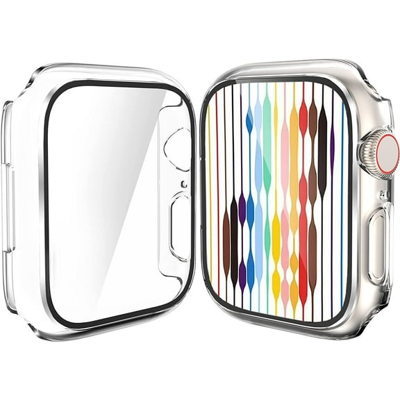 2 Pack Case Compatible for Apple Watch Screen Protector Series 9 41mm Series 8 7, New Upgraded Face Cover Built-in Tempered Glass Film Hard PC Bumper Military Protection iWatch Accessories,Clear