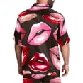 thumbnail image 4 of Men's Hawaiian Shirts and Shorts Set, Mens Short Sets 2 Piece Outfits, Mens Beach Outfit, Red Cartoon Lip Pattern, Men Short Sets Outfits, 4 of 6