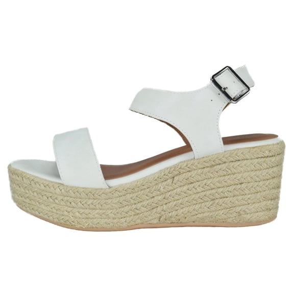 Soda Luthor Off White Casual Espadrille Trim Rubber Sole Wedge Heeled Sandals