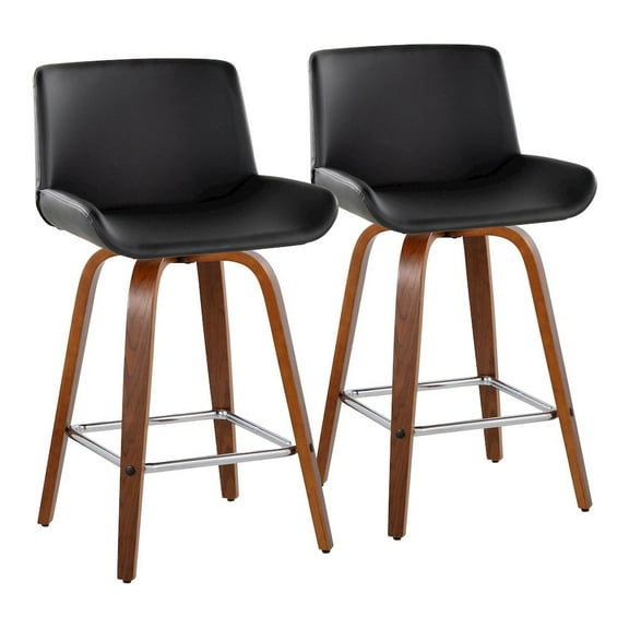 LumiSource Santi 25" Fixed-Height Counter Stool - Set of 2 in Walnut Wood