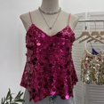 thumbnail image 2 of Yvsxxv Rose Red Fish Scale Sequin Tank Top V Neck Cami Vest 1Pc, 2 of 7